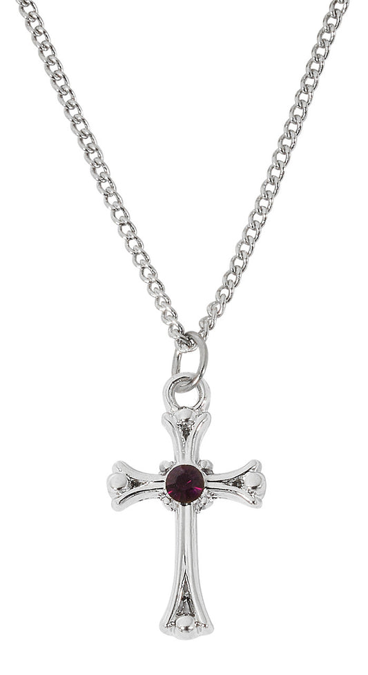 Rhodium Plated Cross Necklace (CHOOSE YOUR BIRTHSTONE)