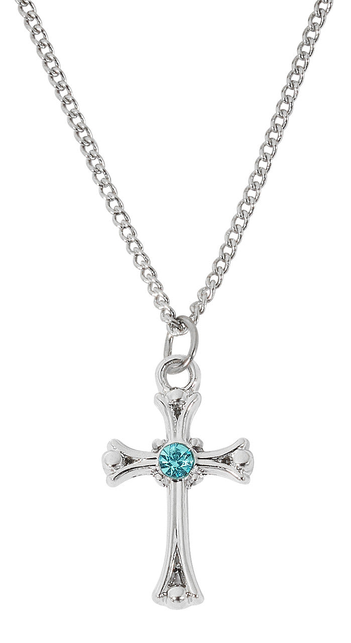 Rhodium Plated Cross Necklace (CHOOSE YOUR BIRTHSTONE)