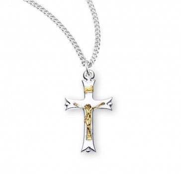 Sterling Silver Two Toned Notched Flared Tip Crucifix