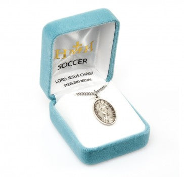 Lord Jesus Christ Oval Sterling Silver Female Soccer Athlete