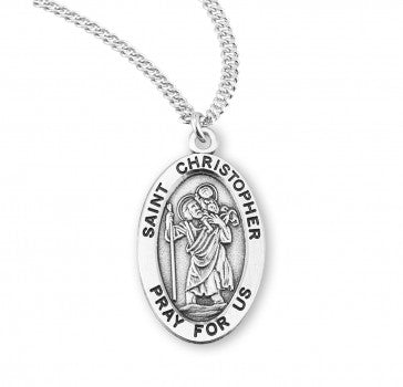 Sterling Silver St Christopher Oval Medal