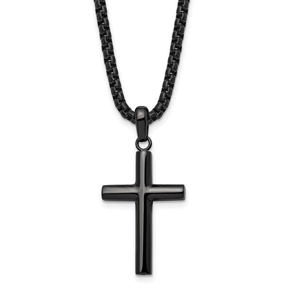 Stainless Steel Polished Gun Metal Cross Pendant w/ 24" Box Chain