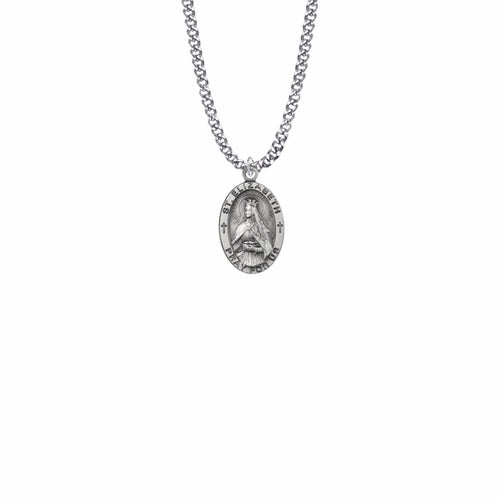 7/8" Inch Sterling Silver Oval St. Elizabeth w/ 18" chain