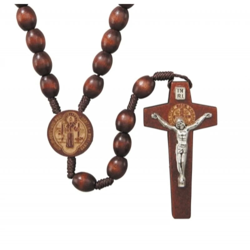 St. Benedict Laser Engraved Corded Wood Rosary
