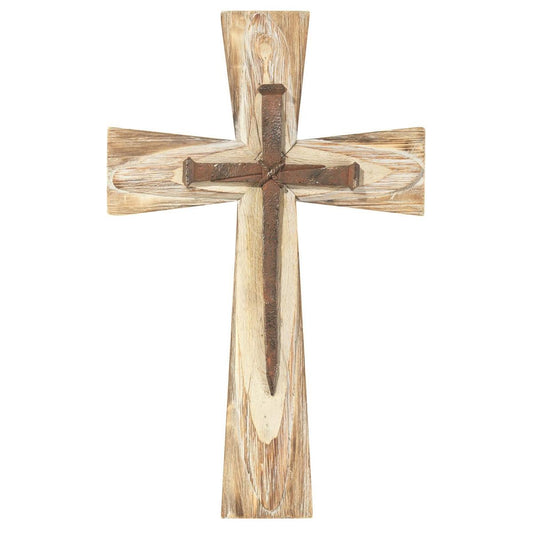 WOOD WALL CROSS with NAILS RESIN