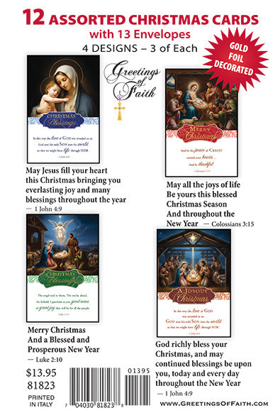 Boxed Cards - Christmas - 12 Assorted Gold Foil Christmas Cards