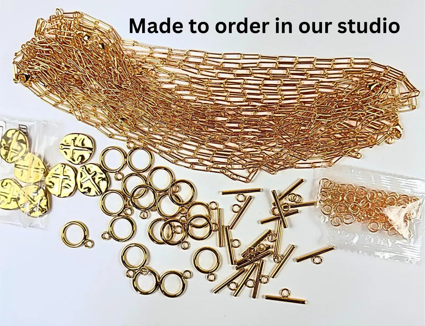 Faith Endures Cross Necklace – Gold Paperclip Chain 18"
