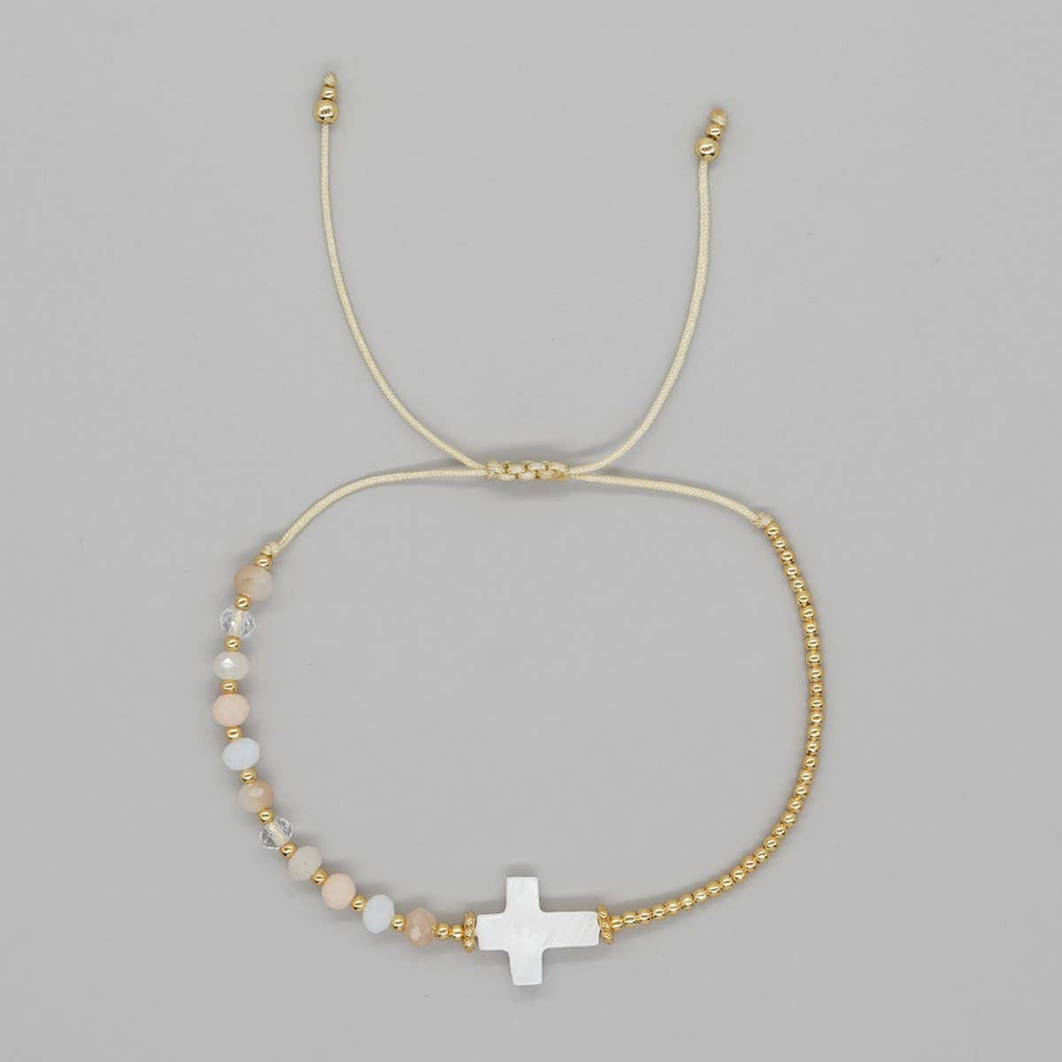 BOHEMIAN SHELL CROSS CRYSTAL COPPER BEAD BRACELET
