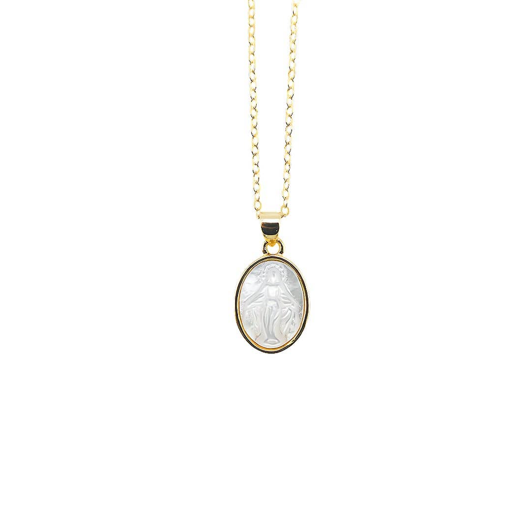 Mother of Pearl Our Lady of Grace Necklace 18-inch