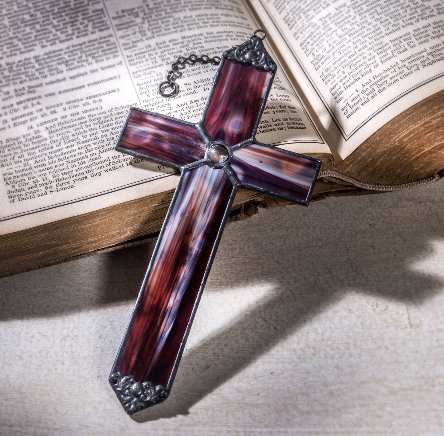 J Devlin Red Opal Stained Glass Cross Ornament | ORN 309