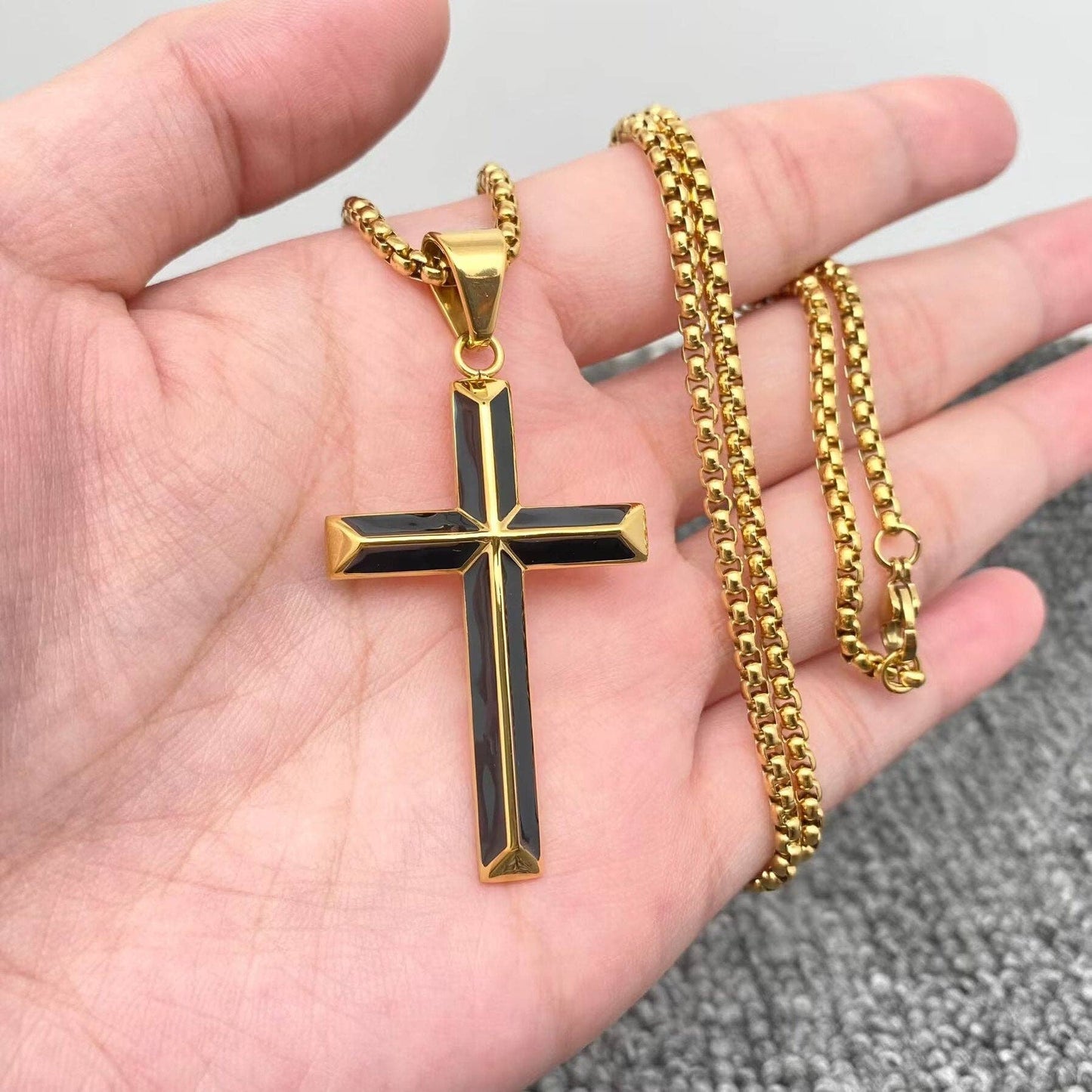 Enamel Beveled Cross Stainless Steel Necklace - MJ/MNP