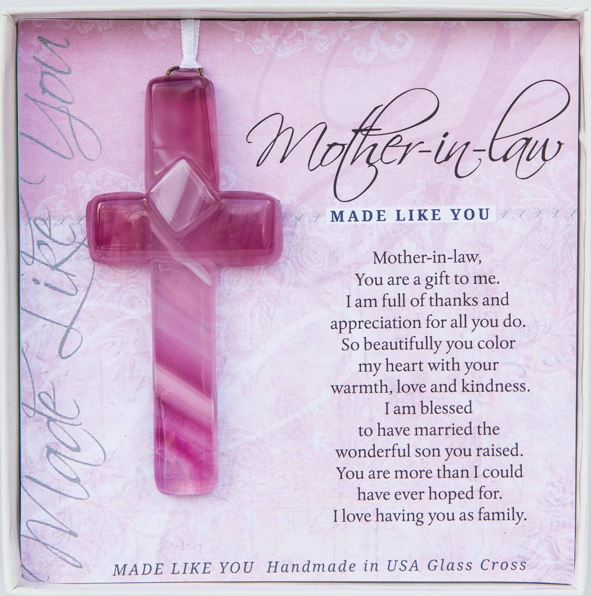 Mother-In-Law Gift USA Handmade Glass Cross