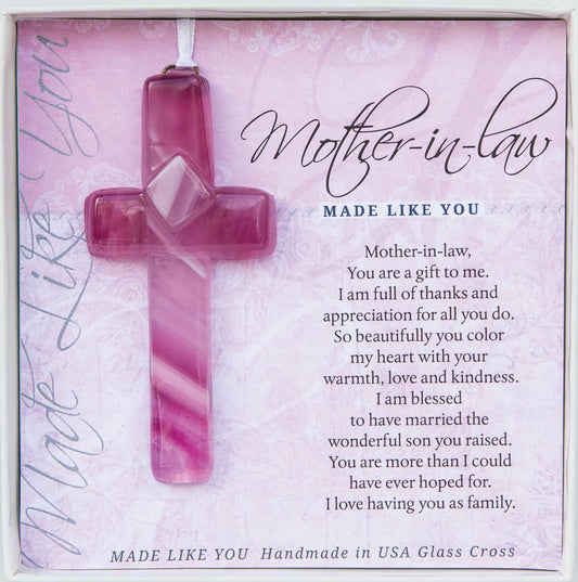 Mother-In-Law Gift USA Handmade Glass Cross
