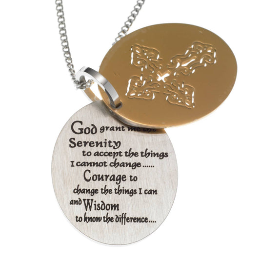 Etched Serenity Prayer Cross Pendant Stainless Steel
