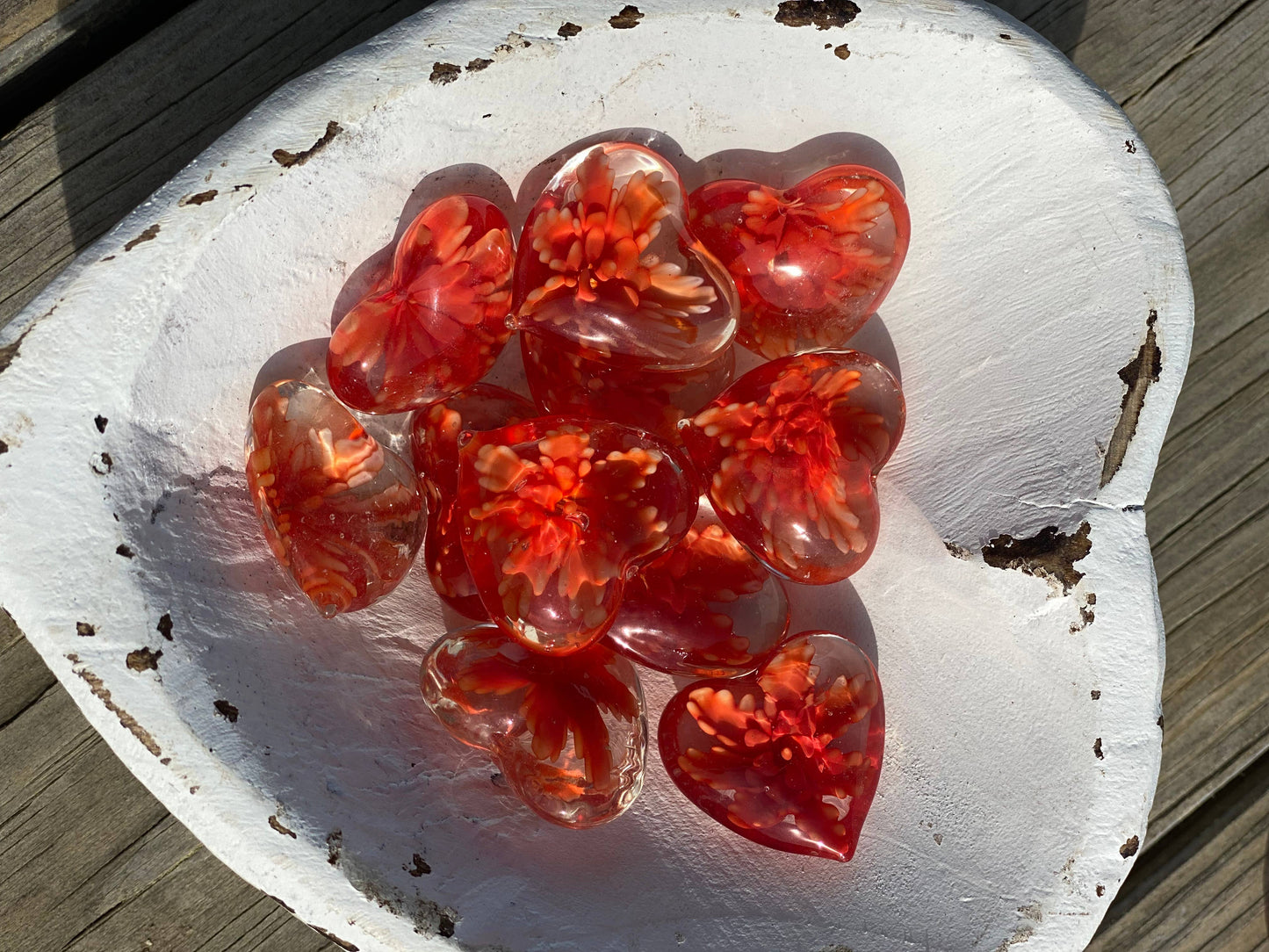 Floral Glass Pocket Hearts in Rainbow Colors