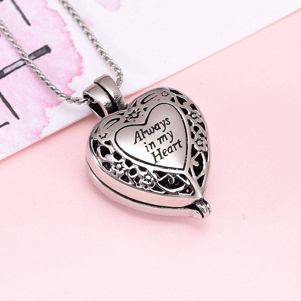 Heart Shaped Locket "Always In My Heart" Cremation Urn Necklace