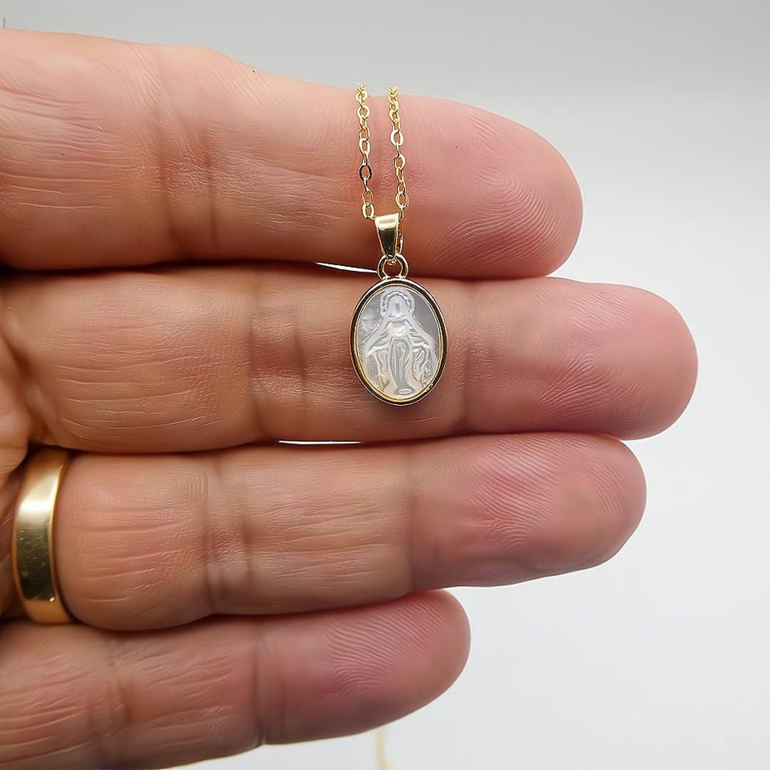 Mother of Pearl Our Lady of Grace Necklace 18-inch