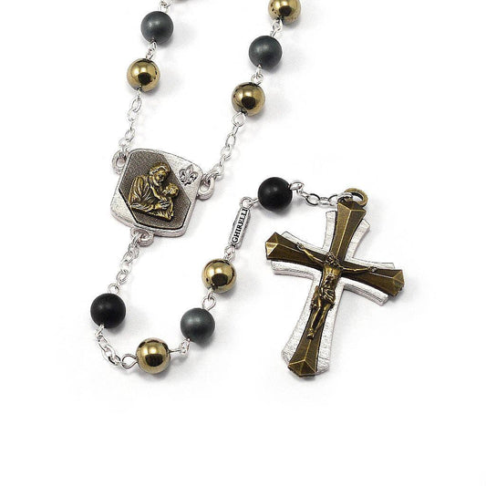 Saint Joseph Rosary in Bronze, Silver & Hematite