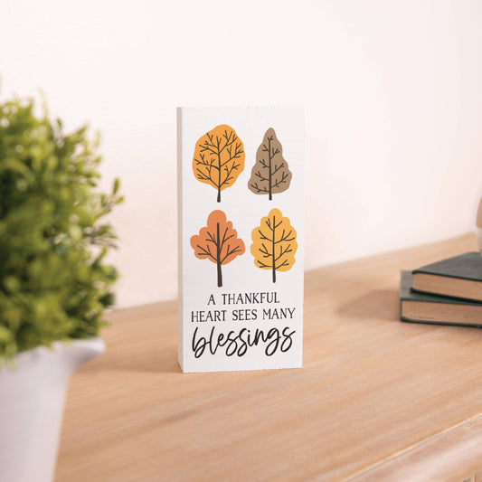 A Thankful Heart Sees Many Blessings Wood Block Décor