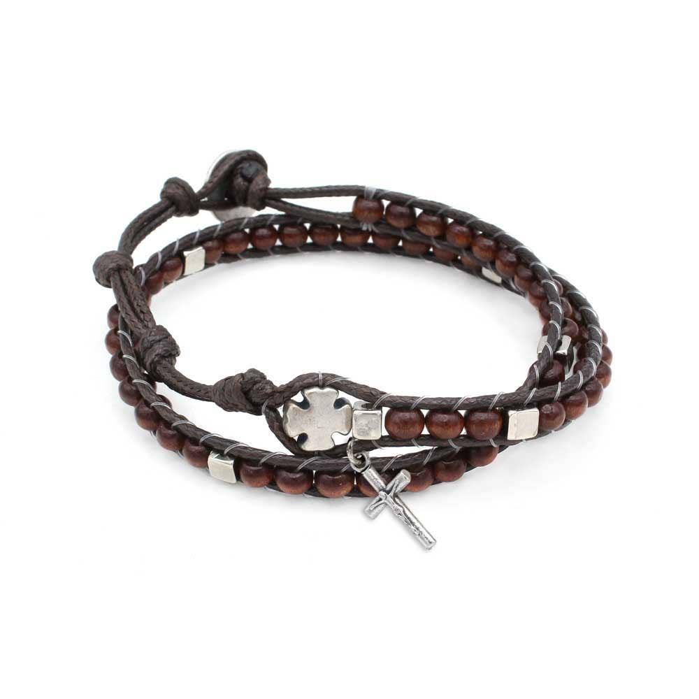 Ladder Design Brown Wooden Beads Wrap Around Rosary Bracelet