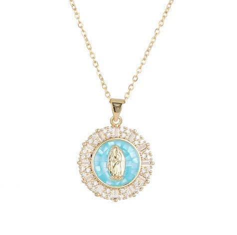 18K Gold Plated Mary Necklace with Crystals - Multiple Colors