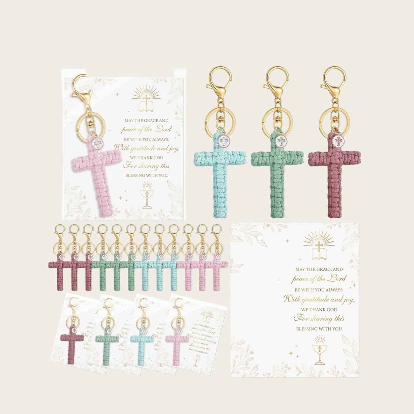 Macrame Cross and charm keychain sets 