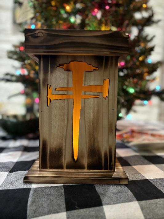 Rustic Wooden Lantern with Cross Nail Design | Handcrafted