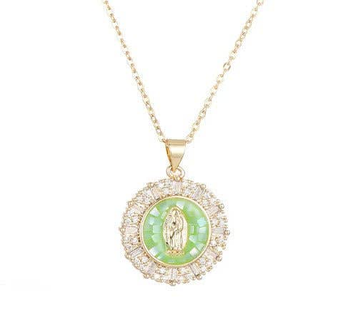 18K Gold Plated Mary Necklace with Crystals - Multiple Colors