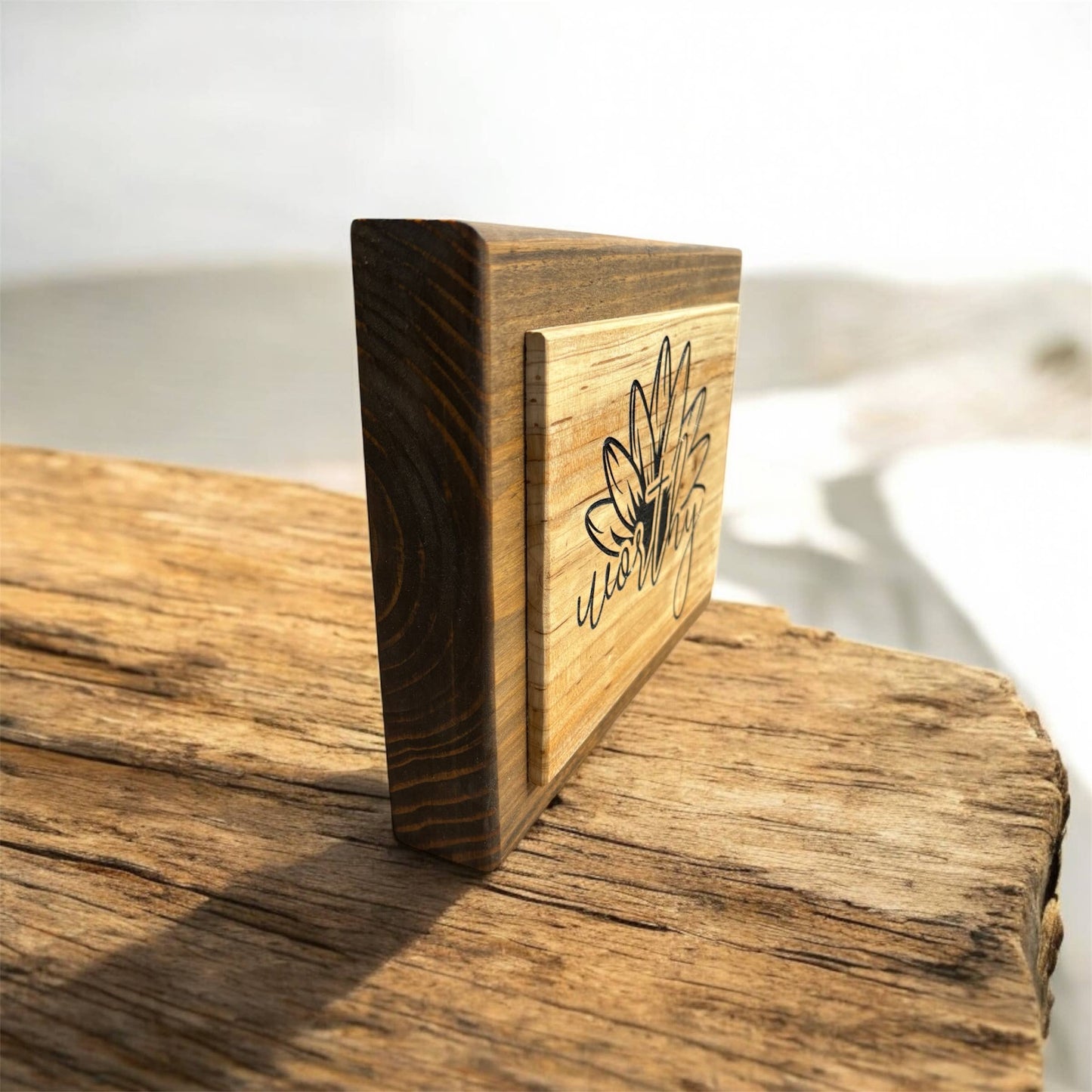 Rustic Wooden “Worthy” Sign with Sunflower Cross | Christian