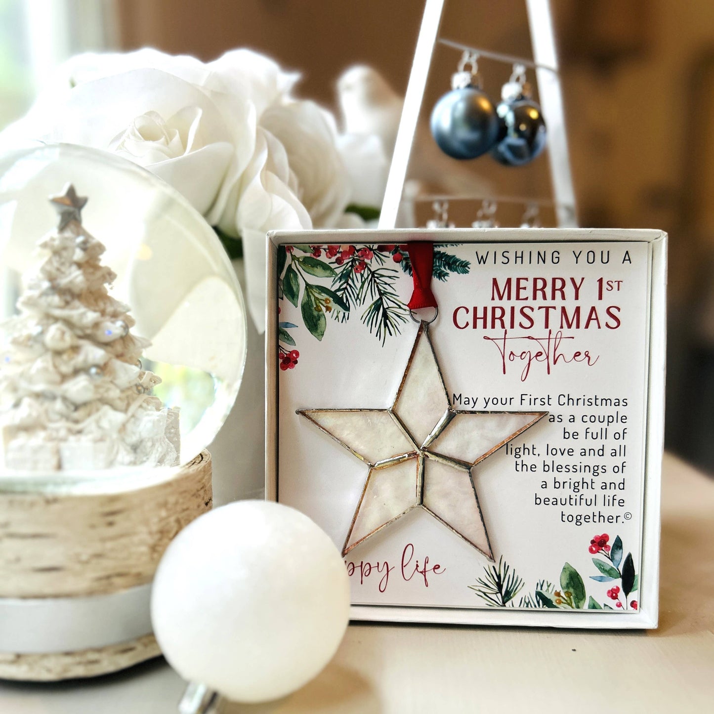 1st Christmas Wedding Ornament Stained Glass Star 7729