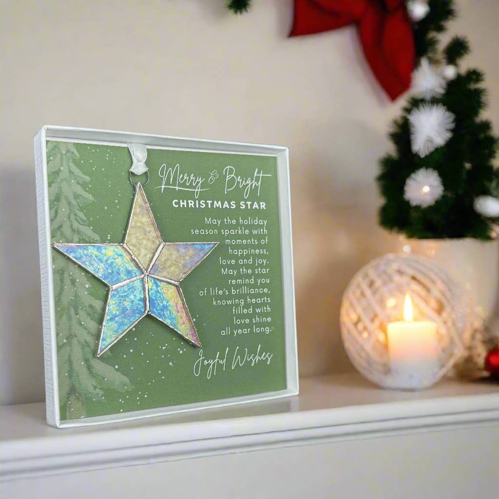 Merry & Bright Christmas Star Ornament Stained Glass 7718