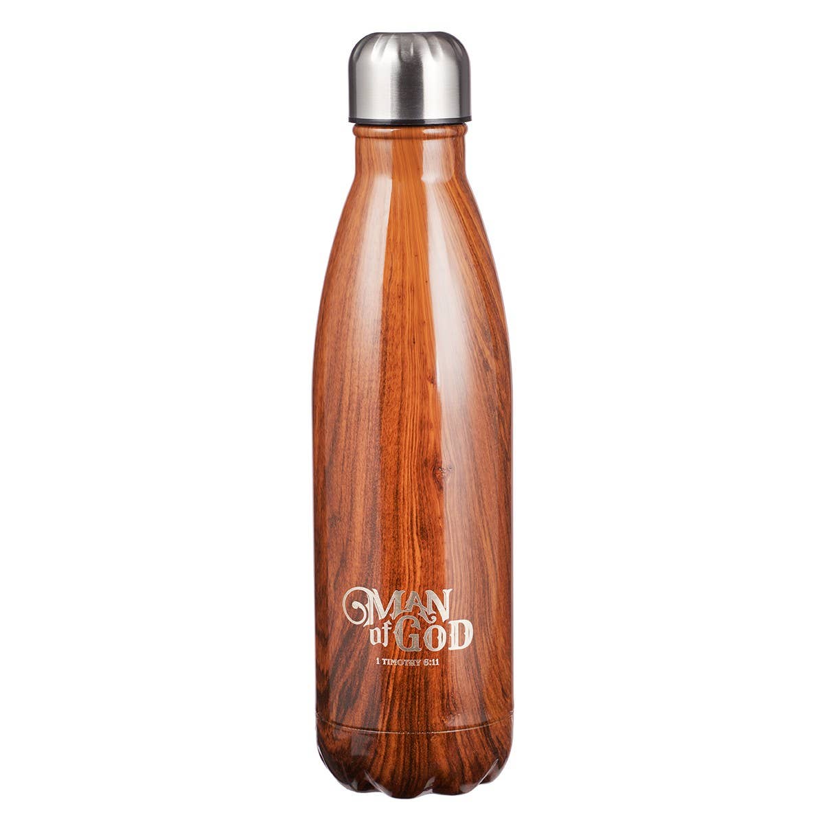 Water Bottle SS Wood Grain Man of God 1 Tim. 6:11