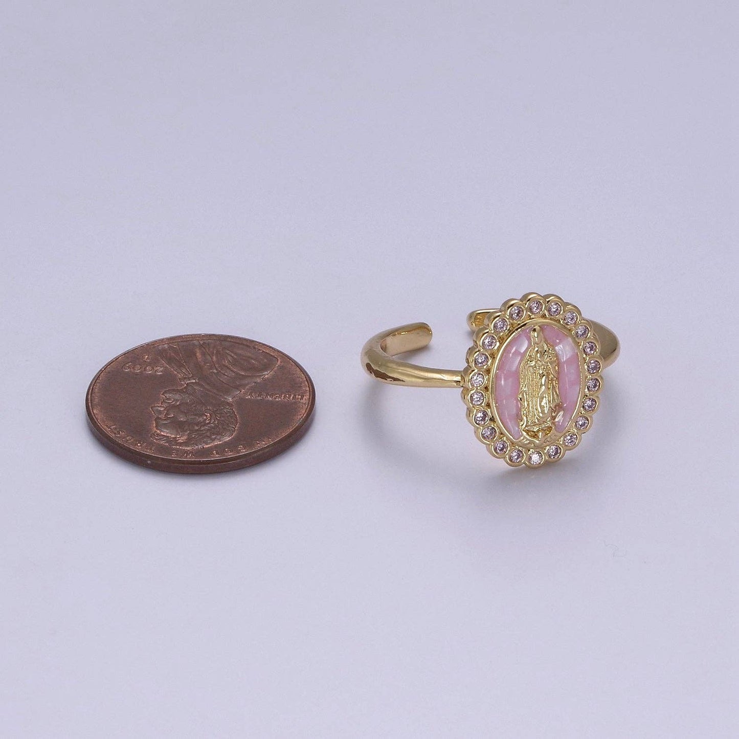 Oval CZ Stone Our Lady of Guadalupe Religious Adjustable Ring