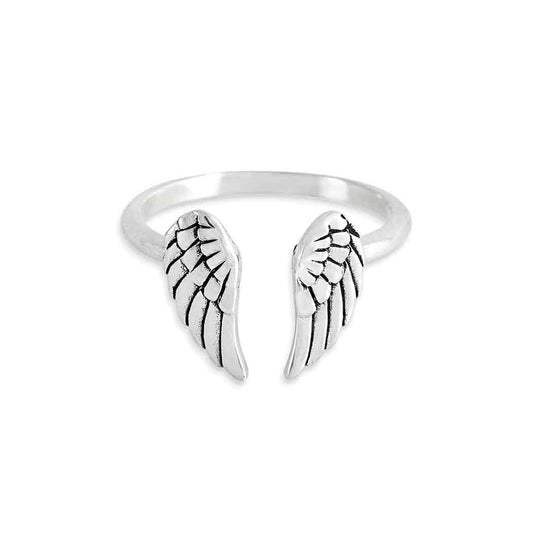 Sterling Silver or Bronze Adjustable Angel Wing Ring
