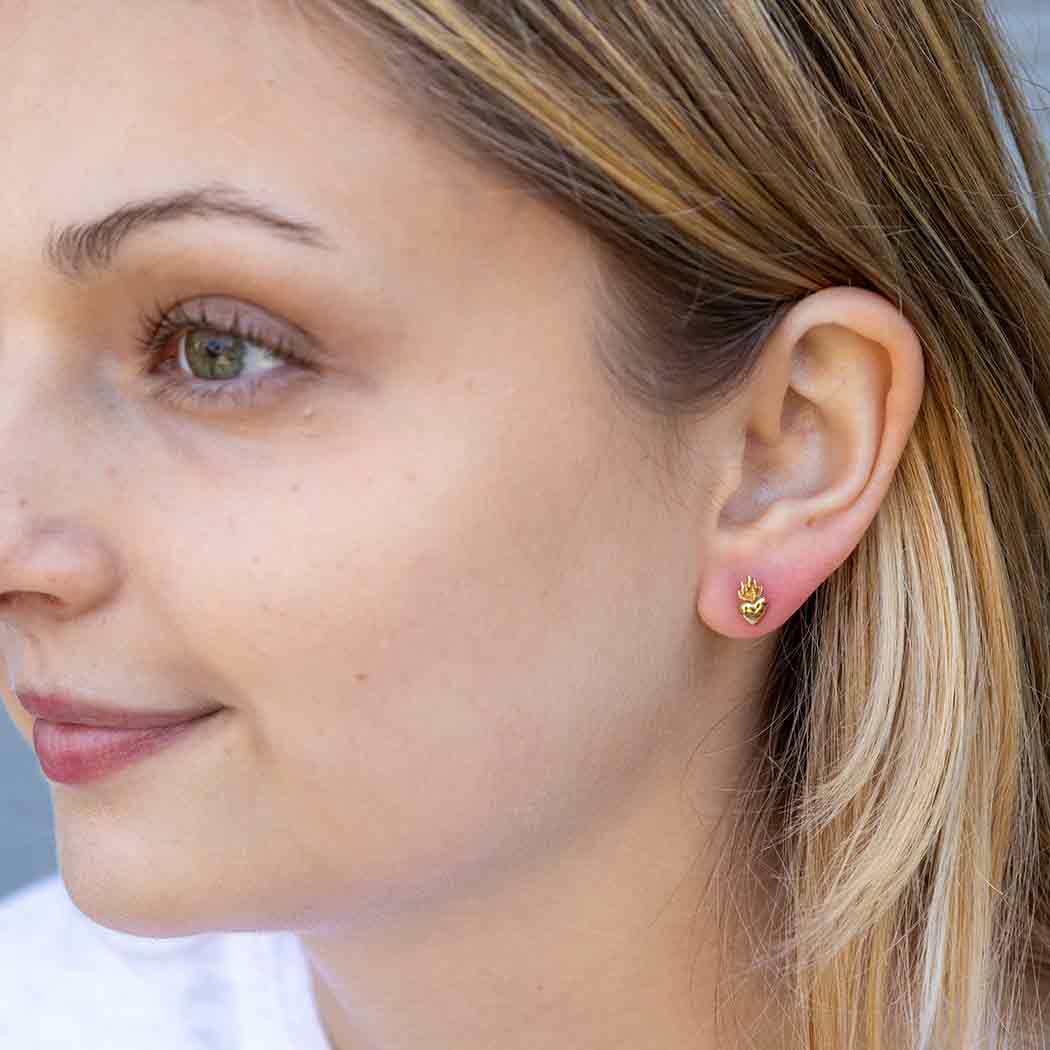 Heart Post Earrings with Bronze Flame 9x5mm