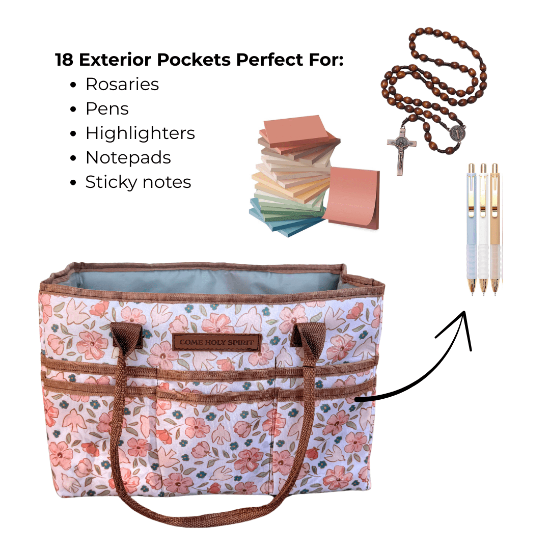 Catholic Prayer Corner Caddy - Pink Flowers/Dove