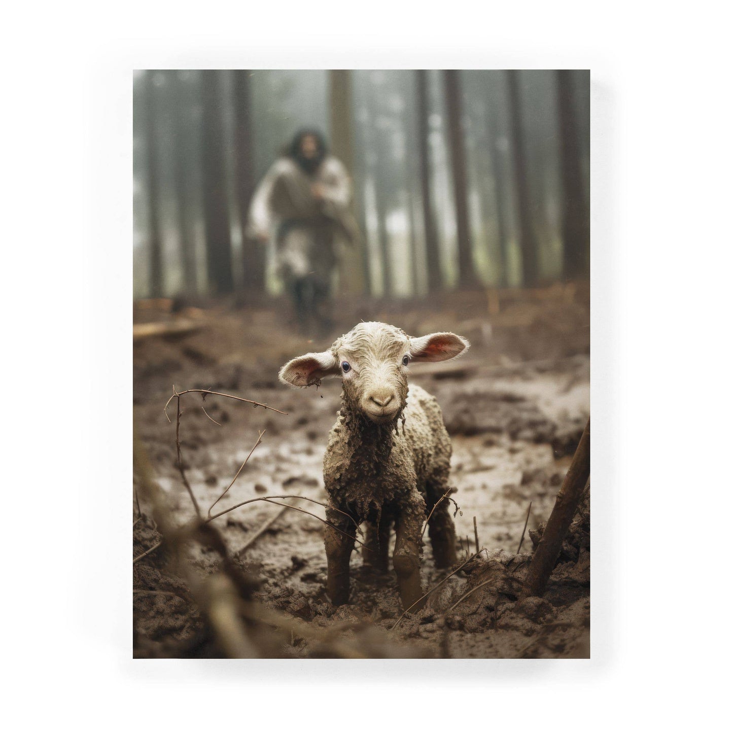 Jesus Running After Lost Lamb Tabletop Sign