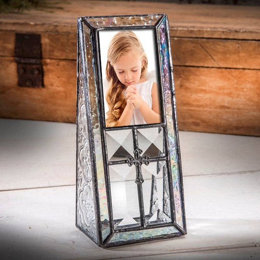 Beveled Glass Photo Frame with Cross Vintage | J Devlin
