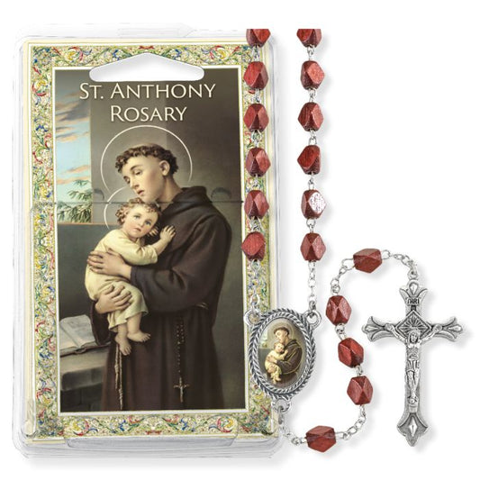 Triangular Wood Bead Saint Anthony Specialty Rosary Boxed