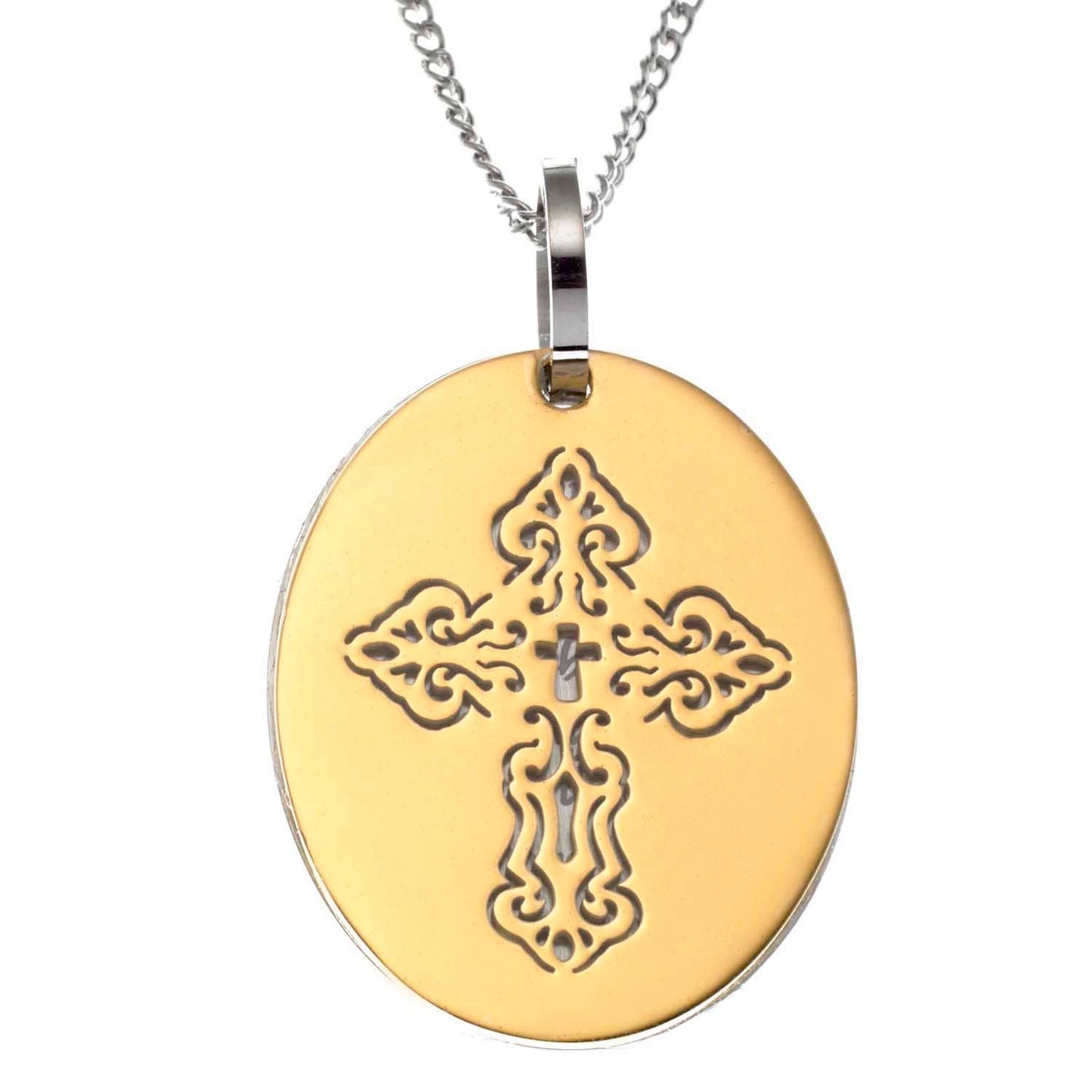 Etched Serenity Prayer Cross Pendant Stainless Steel