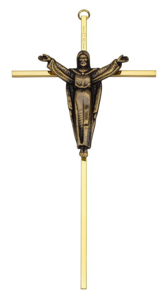 10-Inch Gold-Plated Cross with Bronze Risen Christ