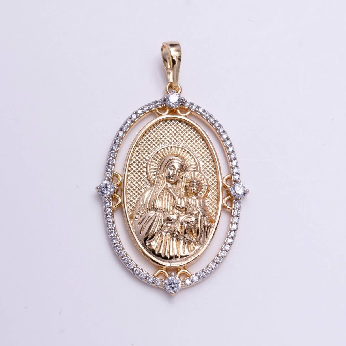 18k Gold Fill Virgin Mary Pendant Vintage Design Cubic Zircon