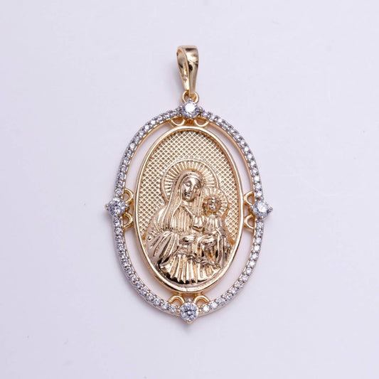 18k Gold Fill Virgin Mary Pendant Vintage Design Cubic Zircon