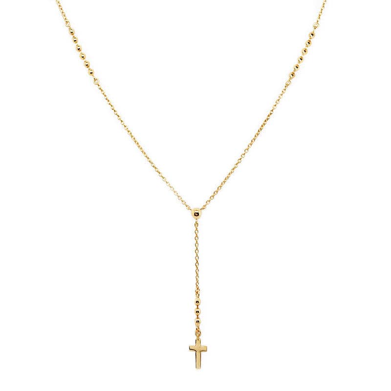 Tiny Small Cross Bead Drop Necklace in 925 Sterling Silver