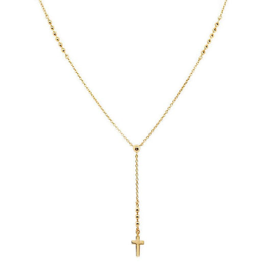 Tiny Small Cross Bead Drop Necklace in 925 Sterling Silver