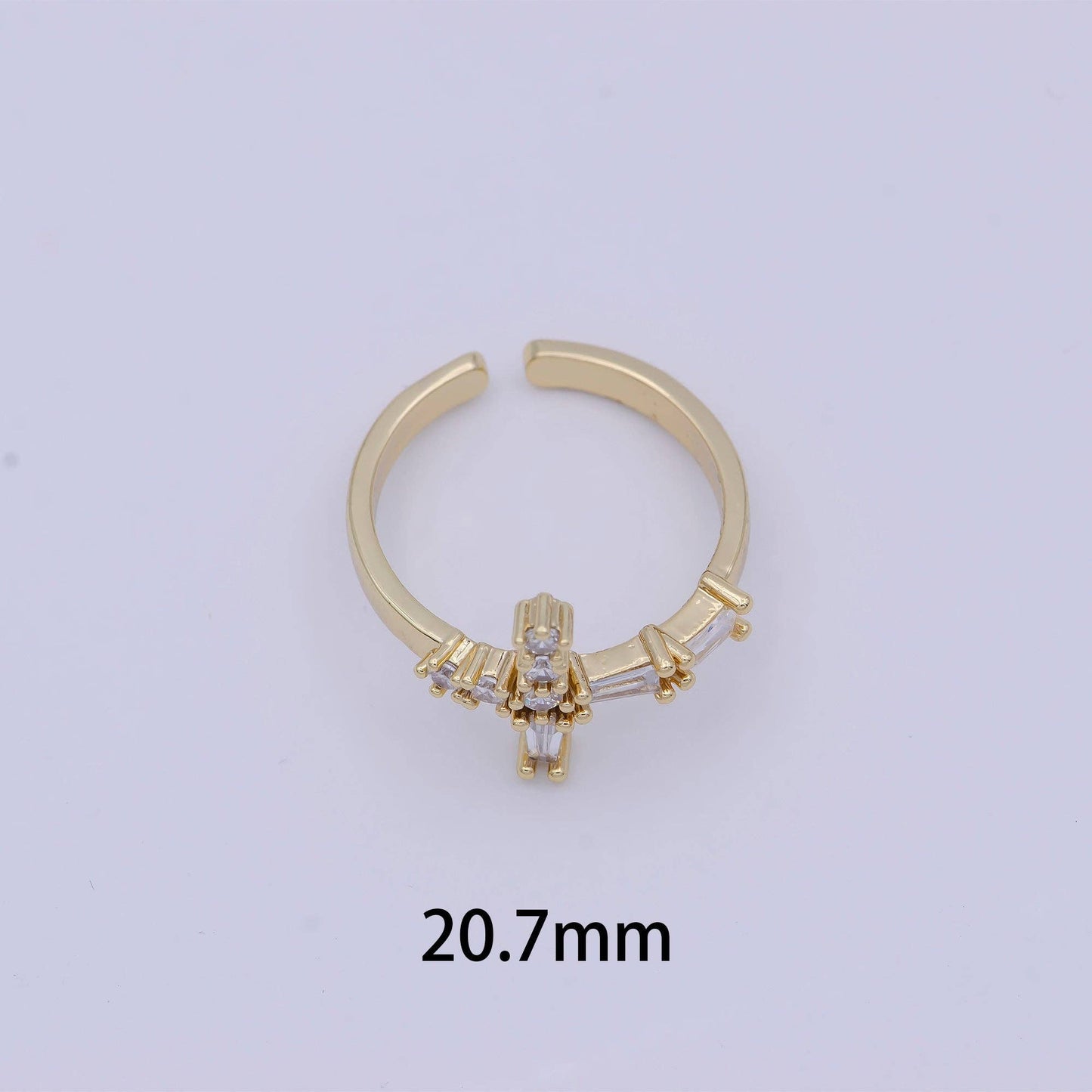 Gold Filled Christian Cross Adjustable Ring with Crystal Zirconia