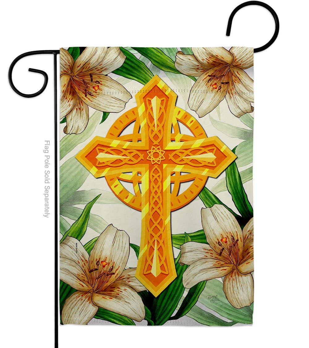 Cross Religious Faith Floral Decor Flag