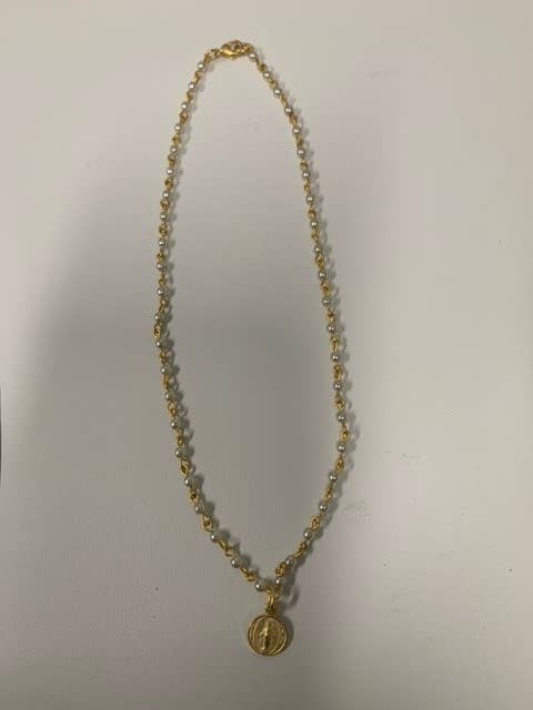 N102MARY2 CLASS PEARL 2MM ROSARY CHAIN MARY NECKLACE
