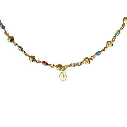 Gold-Plated Multicolor Zirconia Our Lady of Grace Necklace 16-inch