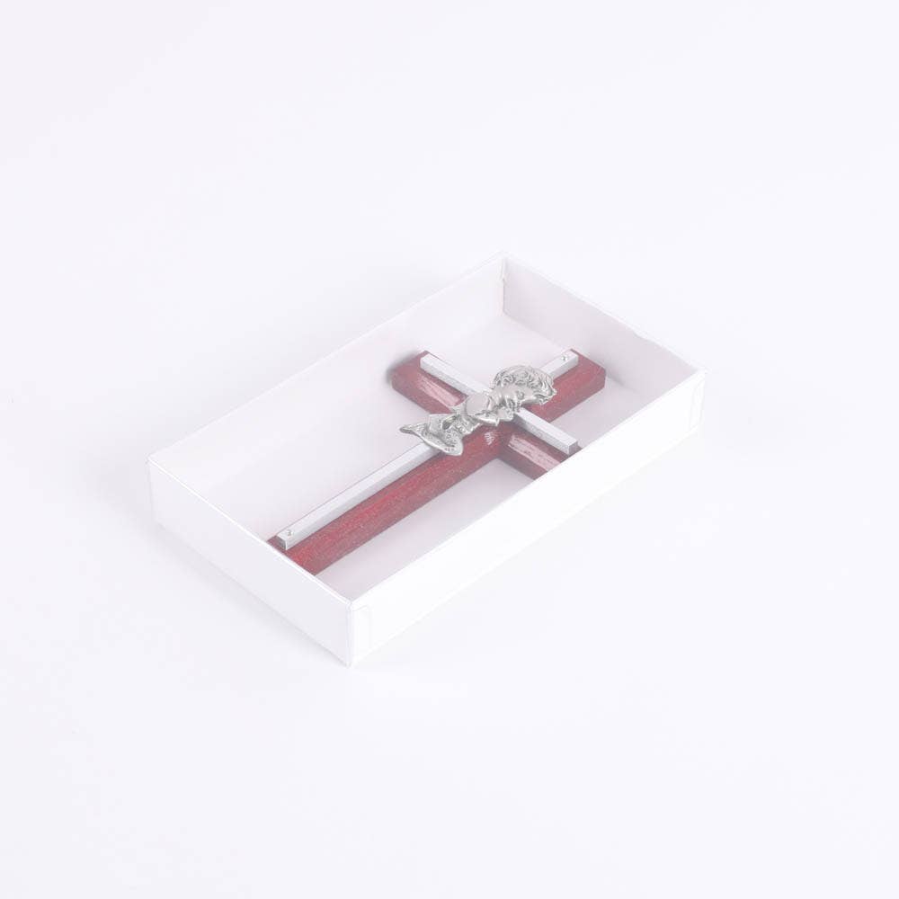 Wall Cross - Cherry Wood with Stainless Steel - Praying Boy